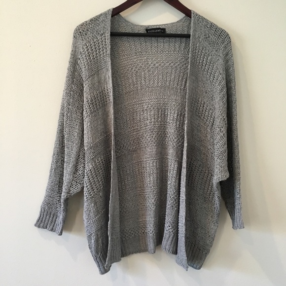 Sweaters - New Cardigan Sweater Open Knit Open Front Large Gray